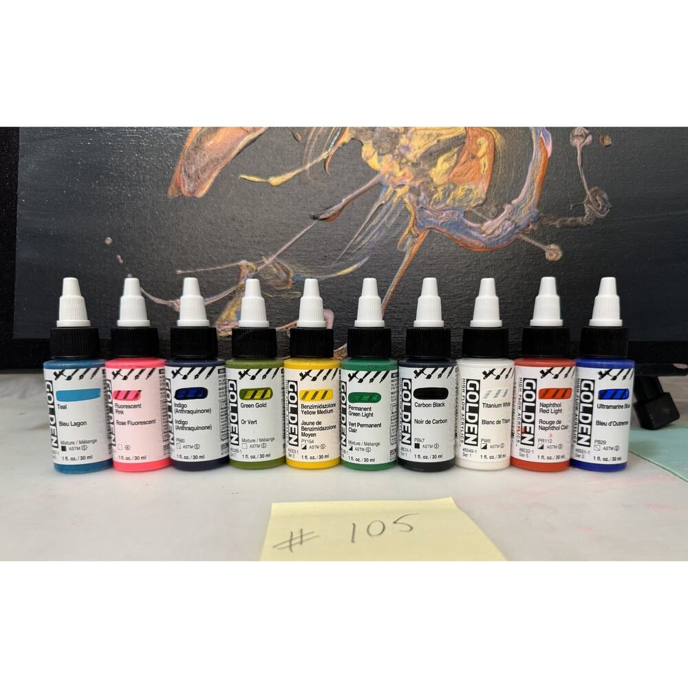 LOT OF 10 Golden High Flow Acrylics 1 fl. oz. /30 ml Sealed No Duplicates LOT105